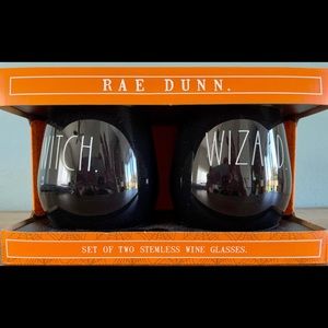 NEW with TAGS RAE DUNN glass STEMLESS set Witch and WIZARD